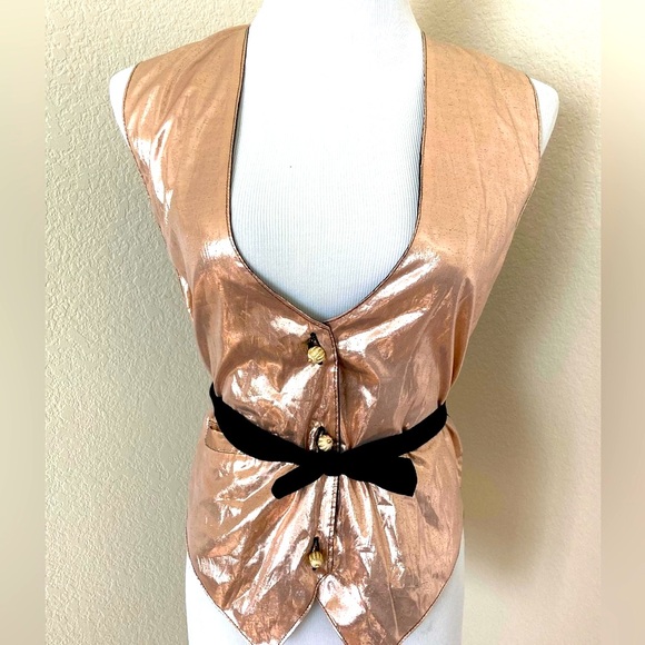 Vintage vest rose gold vest V neck vest 3 button vest - Picture 4 of 9